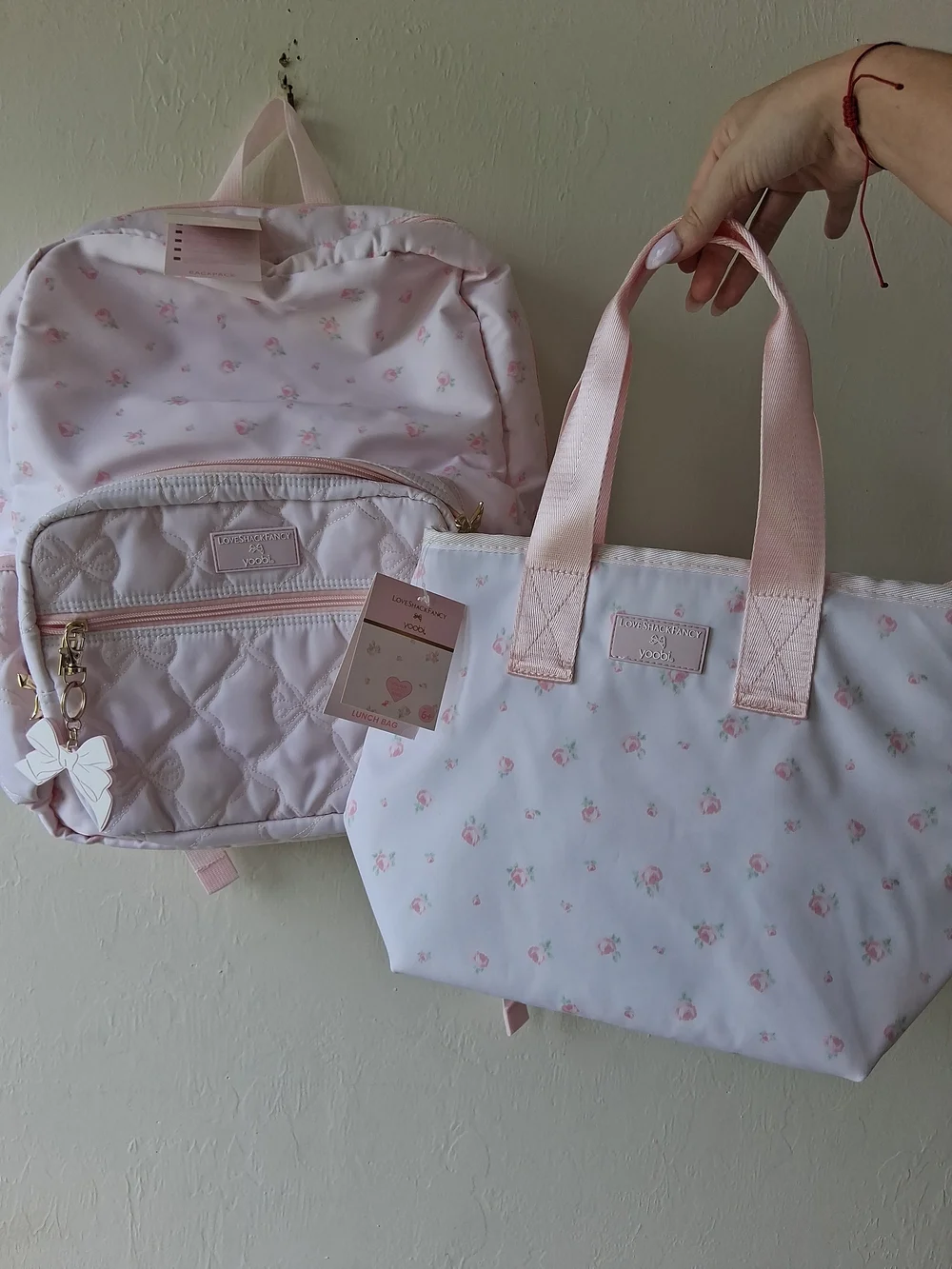 Kids Pink Floral Tote Bag and Quilted Backpack Set